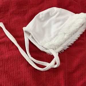 Sesame Street | Baby Girls Soft White Fleece Faux Fur Winter Bonnet With Ties